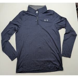 Under Armour Shirt Men’s Small L Blue Gray Striped Long Sleeve Mock Neck ¼ Zip